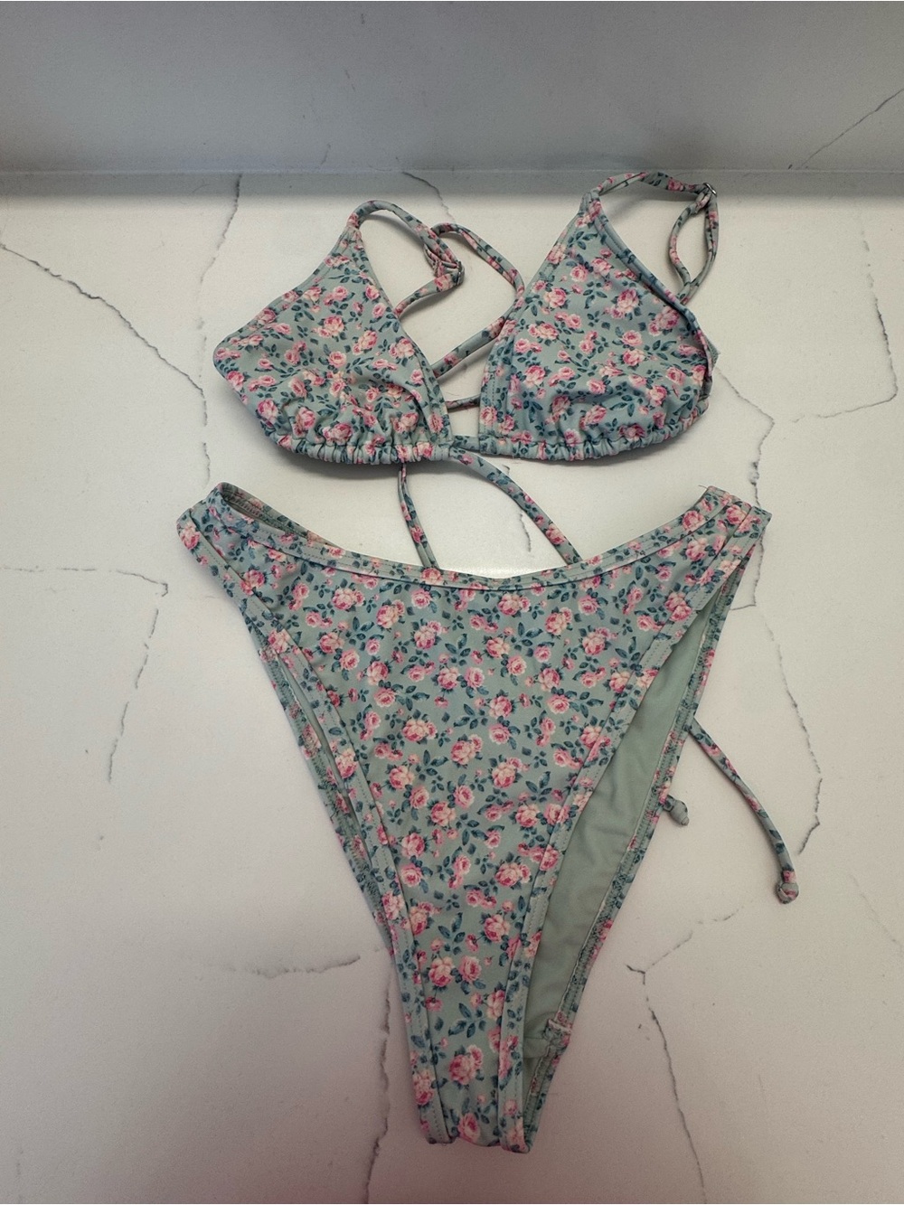 Pacsun Eco Floral Tess Bikini Triangle Top & Scoop High Cut Bottom- Small